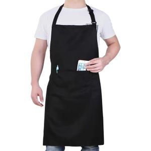Will Well Chef Apron for Men and Women - 33" x 27" Large with 38" Waist Ties for a Comfy and Snug Fit, Durable and Lightweight, with 2 Spacious Pockets for Your Cooking Essentials - 1-Pack, Black