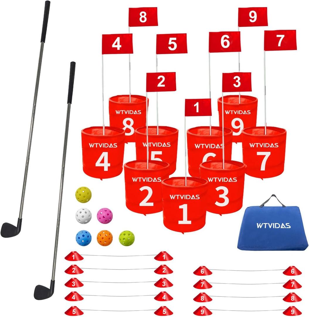 Container Golf Yard Games 9 Hole Bundle - Outdoor Golf Games for All Ages.Play Outdoors, Yards, Beach, Park, Backyard. Includes 2 Right-Handed Clubs