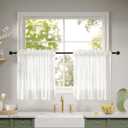 Anmao Non-See-Through Valance Kitchen Curtains 24 Inch Length 2 Panels Set, Off White Privacy Light Filtering Semi Sheer Over Sink Short Cafe Curtain Tiers for Small Windows, 25W x 24L, Ivory White