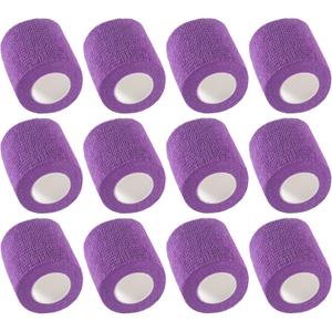 12-Pack Self Adhesive Bandage Wrap 2Inch x 5 Yards, Elastic Athletic Tape, Tattoo Grip Tape, Non Woven Medical Tape for First Aid, Sports, Wrist, Ankle, Vet Wrap for Pets (Purple)