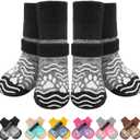 PUPTECK Anti Slip Dog Socks, Shoes with Grippers to Prevent Licking Hardwood Floors Traction, Rubber Boots & Paw Protectors for Small Medium Large Dogs Cold/Hot Pavement, Senior Dogs Booties Grey (Small (2 Pair))
