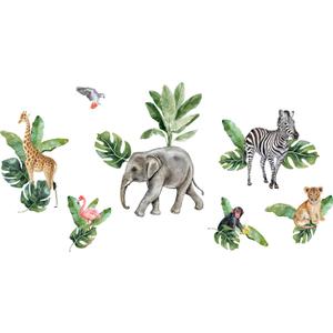Murwall Kids Wall Decal Peel and Stick Safari Animal Wall Decals Cute African Animals Set Wall Sticker Zebra Giraffe Elephant Lion Leaves Sticker Kids Room Childroom