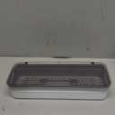 Large capacity Plastic Kitchen Drawer Organizer with Lid and Drainer Stackable Utensil Holder for Countertop Silverware Tray Flatware Organizers - 12.6x4.7x2.4 Inch Spatula Cutlery Tray (White+Grey)