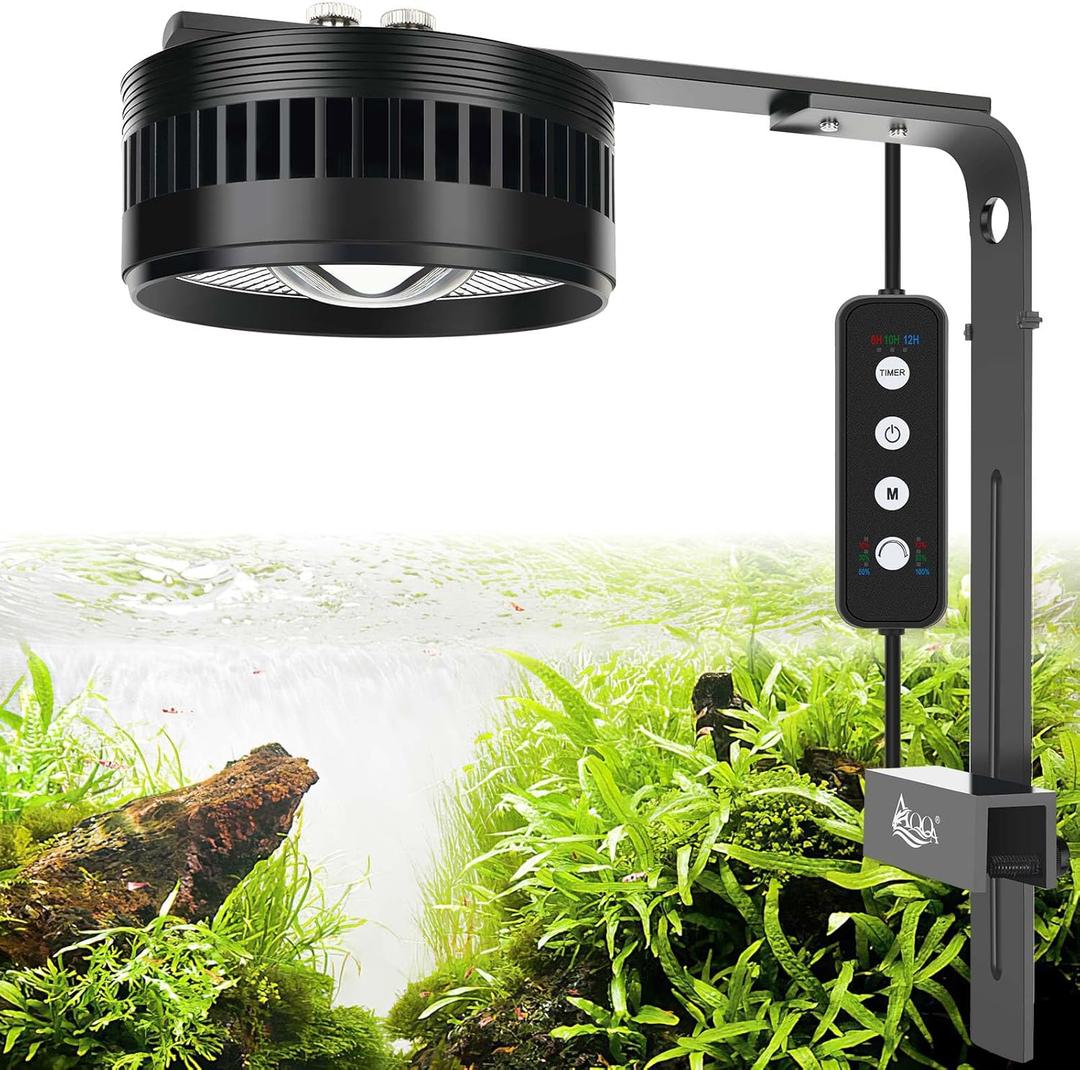 AQQA Aquarium Clip-On Stream Light with Controller, LED Fish Tank Light with 3 Modes (White/RGB/Full Spectrum), Timer & 6 Brightness Levels, Adjustable Clamp for Freshwater Plants Fish Tanks 35W