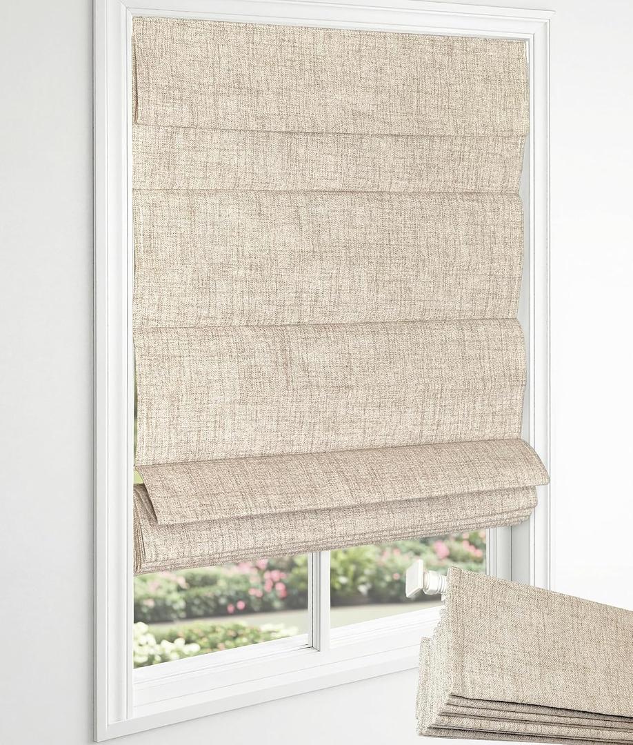 No Drill Roman Shades, Blackout Cordless Roman Shades for Indoor Windows, Thermal Insulated Room Darkening Fabric Blinds for Bedroom & Living Room, 44" W x 64" H, Beige