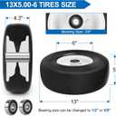 13x5.00-6 Flat Free Lawn Mower Tires and Wheels 3/4" 5/8" 1/2" Ball Bearings, 13x5x6 Zero Turn Mower Front Tires, Smooth Tires for Commercial Grade Lawn 4.3"-6.3" Adjustable Centered Hub, 13x5.00-6 - 2P