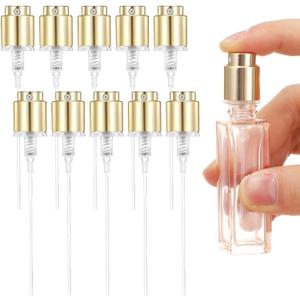 Spray Bottle Nozzle 10pcs Gold Snap-on Atomizer Heads - Leak-Proof Fine Mist Replacement Nozzles for 13mm Perfume & Cologne Bottles, DIY Refill, Home or Salon Use