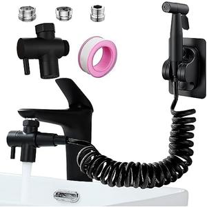 Roscid Sink Faucet Sprayer Set, Handheld Bidet Sprayer for Toilet, Metal Sprayer, with M22 M24 G1/2 Adapters and 3m Hose for Kitchen Sink, Bathroom or Toilet, Matte Black. (Faucet Not Included)