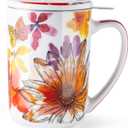 GBhome Tea Mug with Infuser and Lid, 18 Ounce Large Ceramic Loose Leaf Cup, Microwave, Dishwasher Safe, Perfect For Tea Lovers