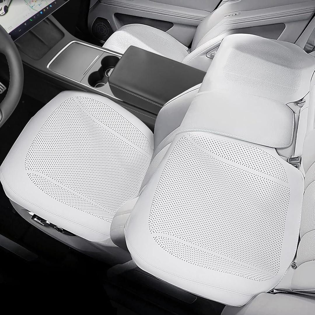 Erivis 3 Pcs Leather Front & Rear Seat Covers for Tesla Model 3/Y 2017‑2023 | Car Accessories, Breathable All-Season Bottom Seat Protectors Cushion, Not fit for 2024‑2026 Model 3/Y