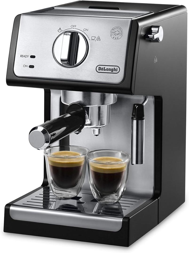 De'Longhi 15-Bar Pump Espresso Machine with Manual Milk Frother for Latte, Cappuccino, Black, ECP3420 (Black/Stainless Steel)