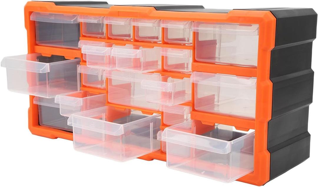 22 Drawer Plastic Storage Unit, Versatile Organizer for DIY Tools Screws Small Parts Wall Mountable Stackable Translucent Removable Dividers for Customised Organisation