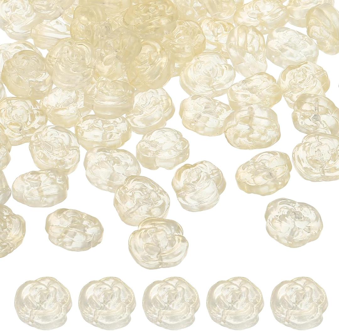 uxcell 100 Pcs Rose Beads, 0.55" Glass Flower Rose Charm Carved Loose Spacer Crystal Craft Beads for DIY Jewelry Making Bracelet Beading Projects Supplies, Light Yellow