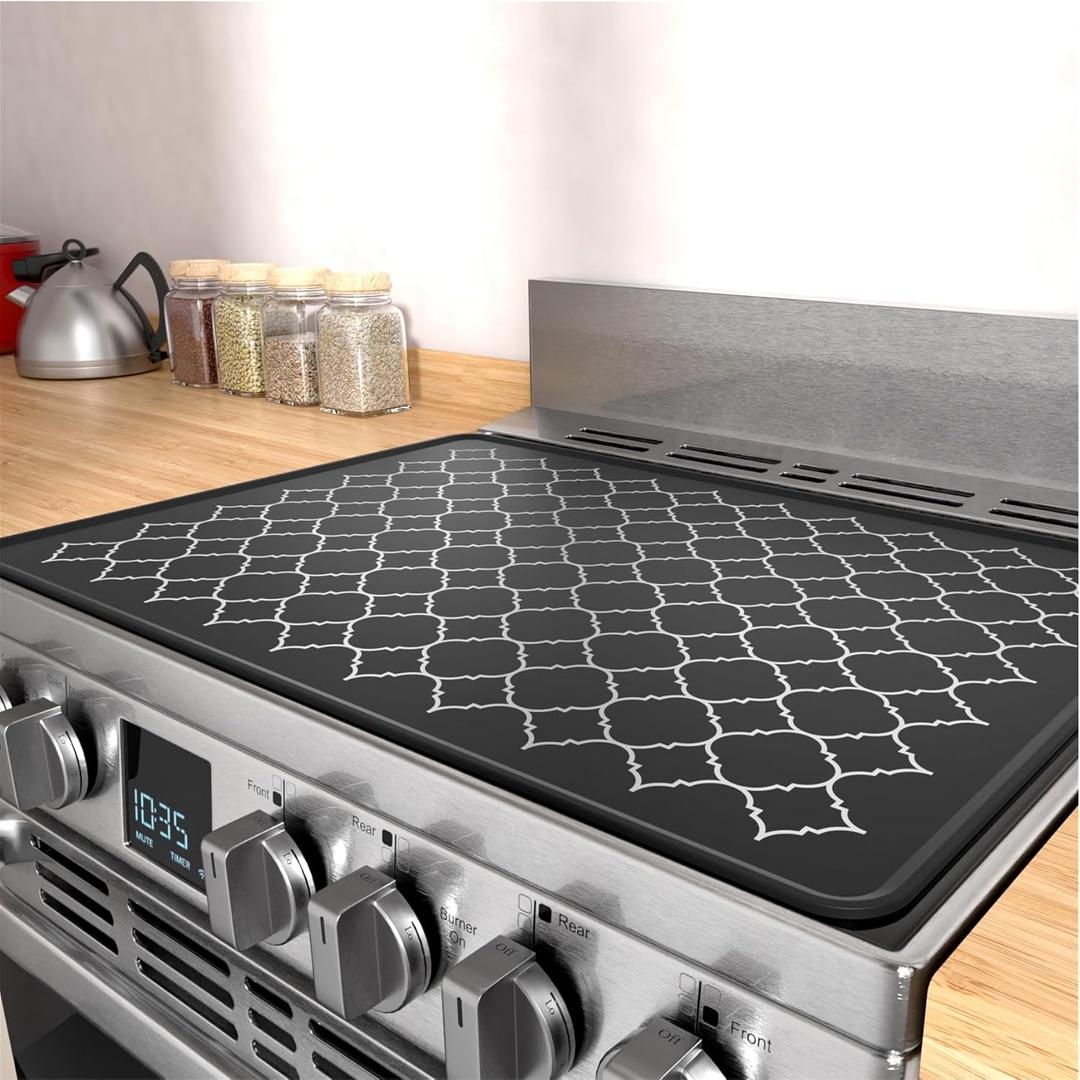 Stove Top Cover Silicone - 30 x 21 Electric Stovetop Counter Protector Mat - Glass Oven Induction Guard Mat - Cooktop Extra Countertop for Kitchen RV - Heat Resistant Dish Drying Mat