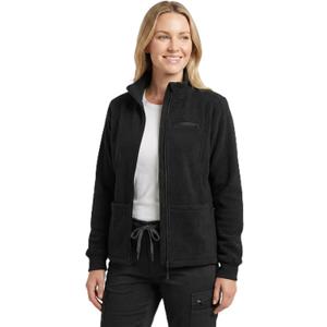 Nurse Women Fleece Scrub Jacket with 5 Pockets Zip Front Jacket Slim Fit Nursing Warm-up Fleece Medical Coat Stretch Fabric(Large)