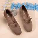 Frank Mully Mary Jane Women Flat Shoes Slip on Square-Toe Washable Shoes Comfortable for Dressy and Work with Ankle Strap Brown, US 10