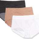 Warner's Women's Blissful Benefits No Muffin Top 3 Pack Brief Panty (Large, Tw/Ta/Ub and Tw Pin Dot)