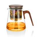 ZENS Magnetic Tea Pot, Enchanted Glass Teapot with Infuser and Magnetic Suction Lid for Mess-Free Loose Tea Diffusers, Walnut Wood Handle, Tea Lovers Gifts