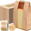 Fullhawl 250 Pcs Bakery Bags with Window and Label Seal Stickers Brown Paper Bread Packages Iron Wire Tie Tab Lock Candy Cookie Kraft Paper Bags for Snacks Pastry Donuts(9 x 4.7 x 2 Inch)