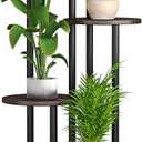 AZERPIAN Plant Stand Indoor 5 Tier Metal Plant Shelf for Multiple Plants Corner Tall Flower Holders for Living Room Balcony Bedroom Patio Garden (Black Oak, 5 Tier)