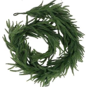 Norfolk Pine Wreath 1 PC Christmas Norfolk Pine Garland Real Touch Artificial Greenery Wreath Bulk for Holiday Fireplace Table for Home Decor (6ft)