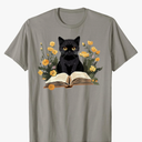 Cat Shirts for Women Book Lover Shirt Cute Cat and Book T-Shirt, Gray 