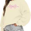 FASHGL Pink Bow Sweatshirt Womens - Sequins Coquette Sweater Casual Round Neck Pullover Sweatshirts Long Sleeve Tops (XL)