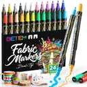 Betem 24 Colors Dual Tip Acrylic Paint Markers, Fabric Decorating Kits Premium Water-Based Acrylic Paint Pens Art Supplies for Fabric, Rock, Wood, Glass, Canvas, Ceramic, Teacher Appreciation Gift