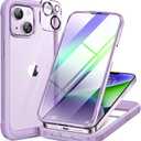 Miracase Glass Series Designed for iPhone 14 Case 6.1 inch, 2023 Upgrade Full-Body Clear Bumper Case with Built-in 9H Tempered Glass Screen Protector and Camera Lens Protector,Purple (iPhone 14 6.1'')