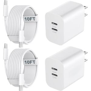 iPhone 16 15 Charger Fast Charging, 20W Dual Port USB C Charger Block with 10FT Long USB C Charging Cable Cord for iPhone 16 Pro Max/16 Pro/16/16 Plus, 15 Pro Max/15 Pro/15,iPad Pro/Air, Android Phone (white)
