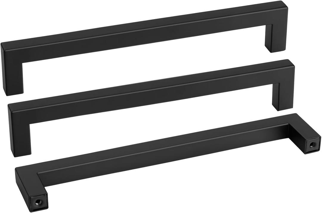 Goldenwarm 2 Pack Black Square Bar Cabinet Pull Drawer Handle Stainless Steel Modern Hardware for Kitchen and Bathroom Cabinets Cupboard,Center to Center 10in(256mm) Black Drawer Pulls