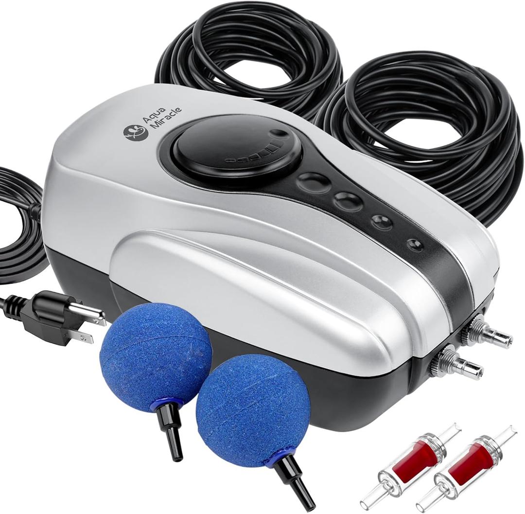 AquaMiracle Koi Pond Aerator for Pond up to 1000 gallons, All-in-One Pond Air Pump Aeration Kit with Air Stones Airline Tubing Check Valves AquaMiracle Koi Pond Aerator for Pond up to 1000 gallons, All-in-One Pond Air Pump Aeration Kit with Air Stones Airline Tubing Check Valves