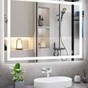 91.4x71.1x3.3 CM, LED Bathroom Mirror, Backlit + Front Lit, LED Bathroom Mirror with Lights for Wall, 3 Colors, Anti-Fog, Dimmable Brightness, Memory Function, Tempered Glass