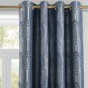 Indigo Blue and Silvery 100% Blackout Jacquard Geometric Pattern Curtains, 52 Inch Wide 96 Inch Length 2 Panels, Thermal Insulated Noise Reducing Anti-Rust Grommet Drapes for Bedroom Living Room