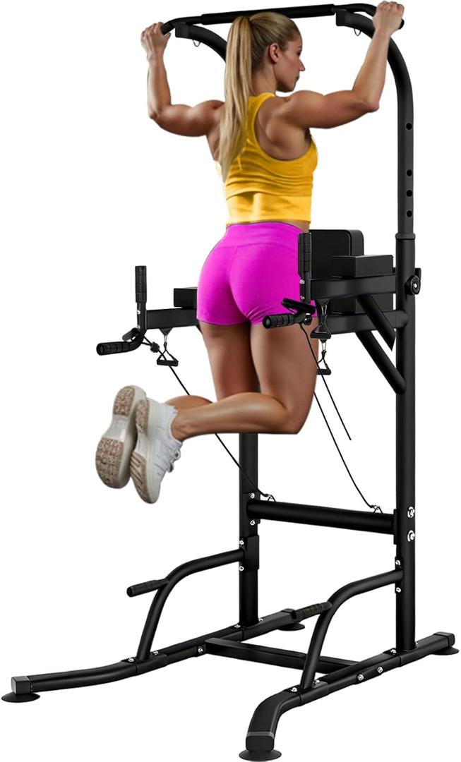 Pull Up Bar Power Tower Dip Station, Adjustable Strength Training Equipment for Home Gym Workout, Multi-Function Pull Up and Dip Bar (Carbon)
