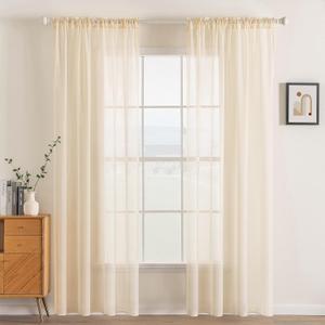 MIULEE 2 Panels Solid Color Sheer Window Curtains Elegant Window Voile Panels/Drapes/Treatment for Bedroom Living Room (54 X 90 Inches Cream Beige)