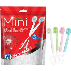 28 Packs Mini Brushes-Disposable Toothbrushes with Toothpaste + Floss + Pick + Tongue Scraper Travel Size Individually Wrapped Business Trip Work or Travel (Mix Flover)