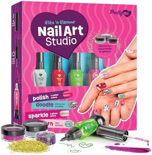 Nail Art Studio for Girls - Birthday Gift - Nail Polish Kit for Kids Ages 7-12 Years Old - Girl Gifts Ideas - Gift Set - Girly Stuff - Polish, Pens, Glitter, Stickers, Gems, Filer - 8 9 10 11 12 Year