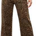luvamia Wide Leg Jeans Woman Trendy High Waisted Leopard Cheetah Print Ankle Length Stretchy Denim Pants with Pockets (Large)