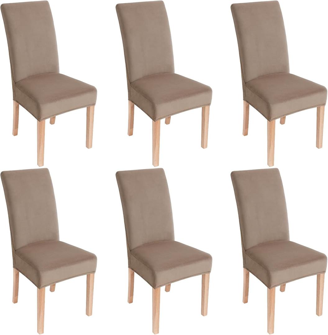 Smiry Velvet Stretch Chair Covers for Dining Room Set of 6, Soft Fit Removable Washable Kitchen Parsons Chair Slipcover Protector, Khaki