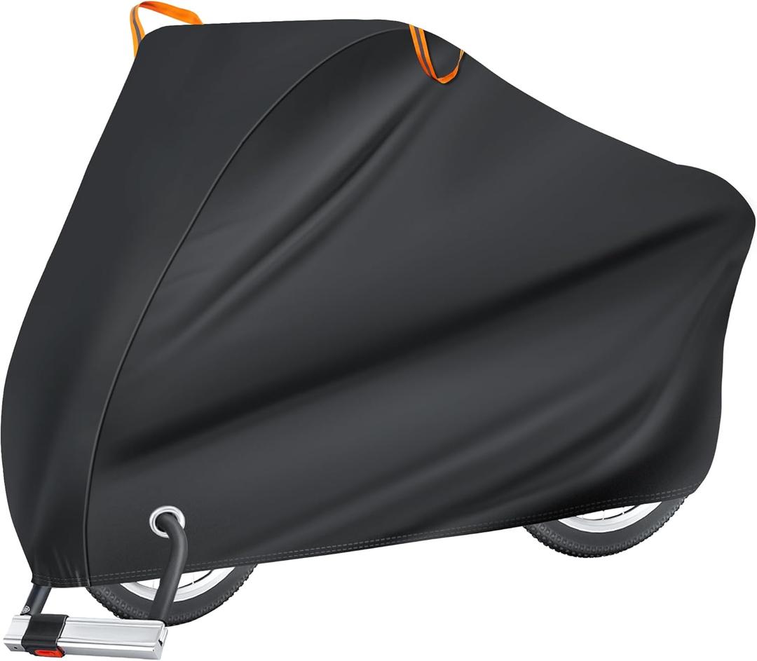 Puroma Bike Cover for 1 bike, 420D Outdoor Waterproof Bicycle Covers Rain Sun UV Dust Wind Proof with Lock Hole for Mountain Road Electric Bike (Black & Orange) (79'' L x 28'' W x 43'' H)