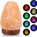 Wrcevtor Natural Salt Rock Night Lamp with 7 Colors Changing, Mini Crystal Salt Lamp for Home Decor and Gift - Natural Shaped, Premium Wood Base