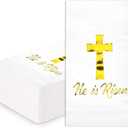 WRAPAHOLIC 50Pcs Easter Religious Paper Napkins - 3-Ply Gold Foil Risen Guest Disposable Hand Towels for Bathroom, Spring, Christening and Baby Shower - 4.3 x 7.9 In