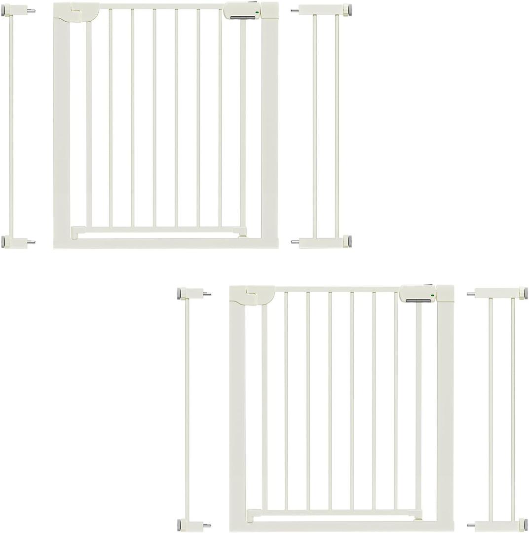 29.5-40.6" Magnetic Baby Gate for Stairs, Baby Safety Essentials, Auto Close Gate for Doorways, Easy Install Pressure Mounted Dog Gate Indoor, Pet Gates for Dogs, White (2 Pack)