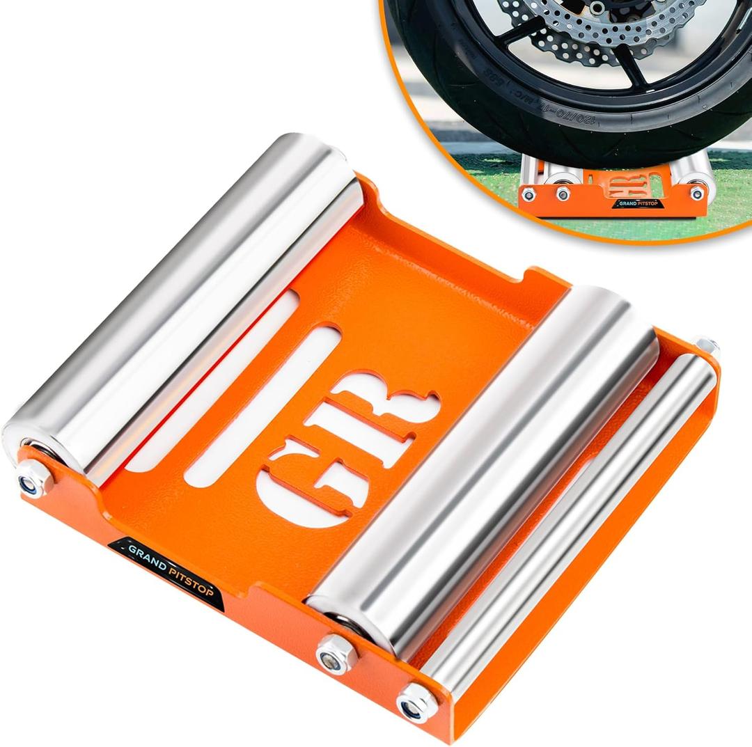 Grand Pitstop Motorcycle Wheel Cleaning Stand - Paddock Stand Replacement - Wheel Roller Stand for tire Cleaning & Chain Lubrication - GRoller Medium (Bikes < 485 lb & Tyre Width <180 mm) (Orange)