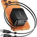 iVANKY 65W Retractable Wall Charger for MacBook, 5-in-1 USB C+Lightning GaN Charger Block with Cables, 33.5 inches, PD PPS Fast Charging, 5-Port Power Adapter for iPhone 17/16/15 Pro Max, MacBook Neo