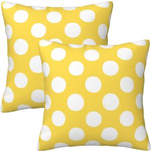 HOSTECCO Polka Dot Throw Pillow Covers 18x18 inch Set of 2 Boho Yellow Pillow Cases Modern Decorative Cushion Covers for Sofa Couch