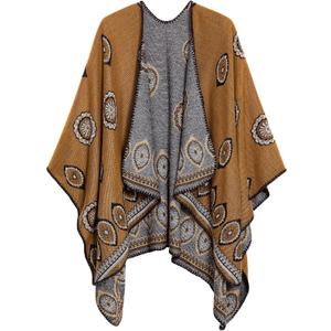 EXCHIC Women's Retro Shawl Wrap Open Front Poncho Cape Cardigan for Fall Winter (Brown) One Size
