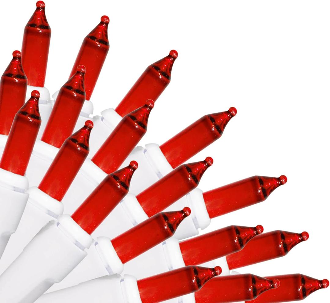 Brite Star 100 Count Mini String Christmas Lights, Red - 22 feet Indoor/Outdoor Christmas Tree Lights with White Wire