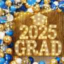 2025 Graduation Decorations, 79 PCS Graduation Party Supplies with 9 LED Marquee Light Up Letter Sign GRAD 2025 & Cap, Balloon Garland Kit for Outdoor Indoor Room Wall Table Grad Decor - Blue Gold